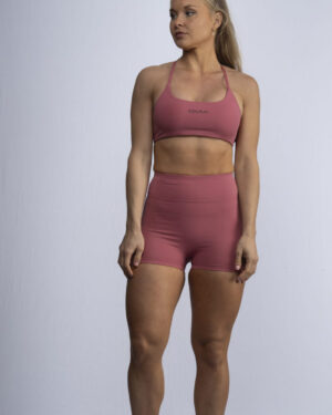 Conjunto Deportivo – Top de Espalda Cruzada y Shorts de Cintura Alta – Rosa
